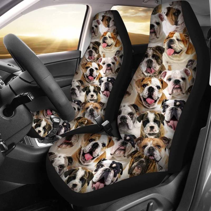 Auto Sitzbezüge EIN Haufen Englischer Bulldoggen Autositzbezug Top-Qualität Sitzbezug Auto Vordersitze Universell Passende Innenraum Sitzschoner Für Wagen, Anhänger, Suvs, 52X138Cm von Generic