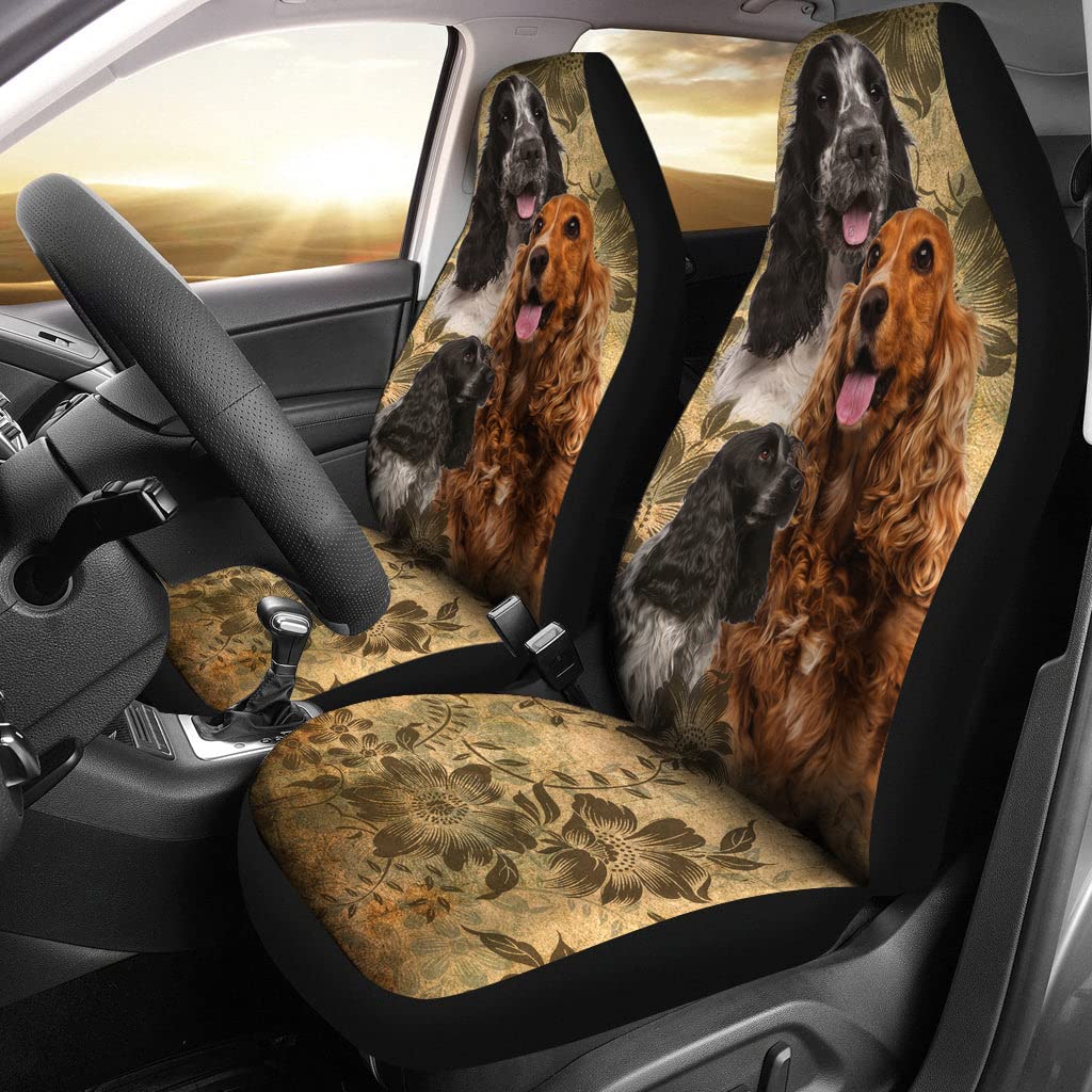 Auto Sitzbezüge Englischer CockerSpaniel-Weinlese-Blume Autositzbezüge Universelle Sitzbezüge Set Universal Passform Schonbezüge Autoauflage Für Wagen, Wohnmobil, Fahrzeuge, 52X138Cm von Generic