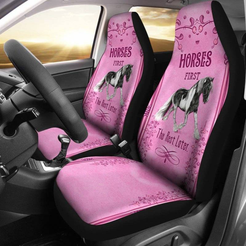 Auto Sitzbezüge Pferde Zuerst Der Rest Später Rosa Gedruckt Auto-Schonbezüge Premium Design Autositzbezüge Vordersitze Sportliche Auto Sitzbezug Für Lastwagen, Autos, Wagen, 52X138Cm von Generic