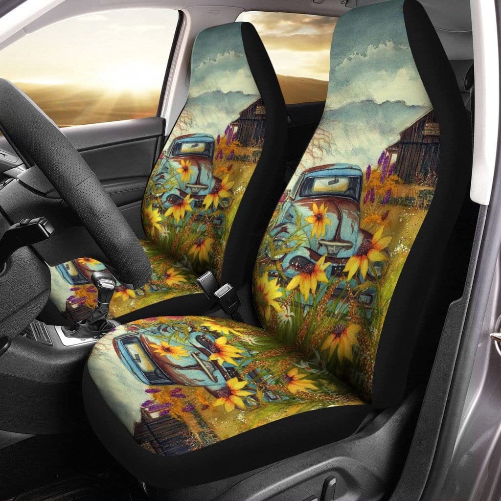 Auto Sitzbezüge Sonnenblume Sitzbezug Auto Vordersitze Universell Passende Autositzbezüge Vordersitze Top-Qualität Auto-Schonbezüge Für Autos, Wohnmobil, Wagen, 52X138Cm von Generic