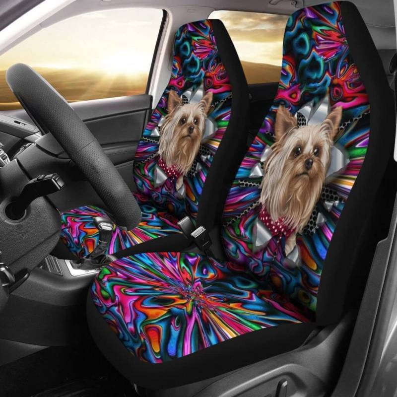 Auto Sitzbezüge Yorkie Tie-Dye Bunt Autositzbezüge Einfach Zu Montierende Auto Sitzbezug Wasserdicht Autoschonbezüge Für Anhänger, Fahrzeuge, Autos, 52X138Cm von Generic