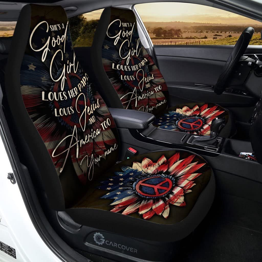 Auto Sitzbezug America Sunflower, Sie Ist EIN Gutes Mädchen, Liebt Ihren Papa, Ihren Jesus Und Amerika Auch Auto-Zubehör Universelle Schonbezüge Autoauflage Fashion Autositzbezüge Vordersitze von Generic