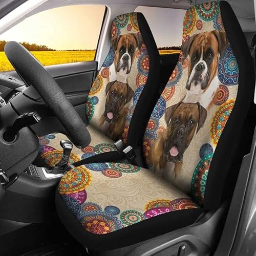 Auto Sitzbezug Boxer-Welpen-Mandala-Muster Internationaler Tag des Hundes Auto-Schonbezüge Fashion Schonbezüge Autoauflage Wasserdicht Sitzbezüge Set Universal Für Lastwagen, Wagen, Suvs von Generic