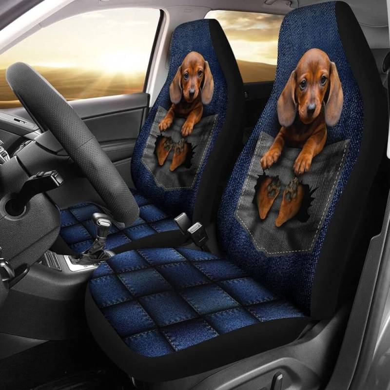 Auto Sitzbezug Dackel-Welpe In Der Denim-Tasche Sitzbezug Auto Vordersitze Wasserdicht Auto Sitzbezüge Universell Passende Auto-Zubehör Für Fahrzeuge, Autos, Suvs, 52X138Cm von Generic