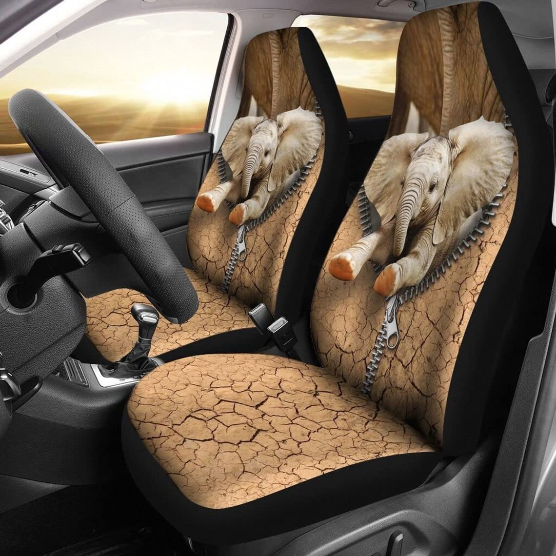 Auto Sitzbezug Elefant Elefantenbaby Im Reißverschluss Autositzbezüge Top-Qualität Autositzbezug Universelle Sitzbezüge Set Universal Für Fahrzeuge, Autos, Wohnmobil, 52X138Cm von Generic