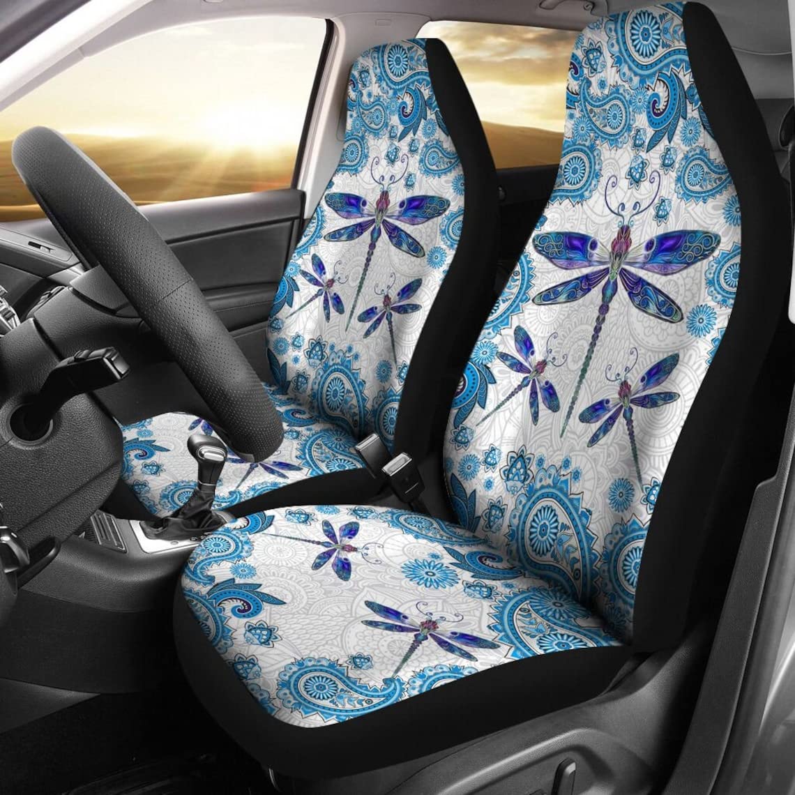 Auto Sitzbezug Libellen-Mandala Autoschonbezüge Universelle Auto Sitzbezüge rutschfeste Sitzbezug Auto Vordersitze Für Fahrzeuge, Autos, Suvs, 52X138Cm von Generic