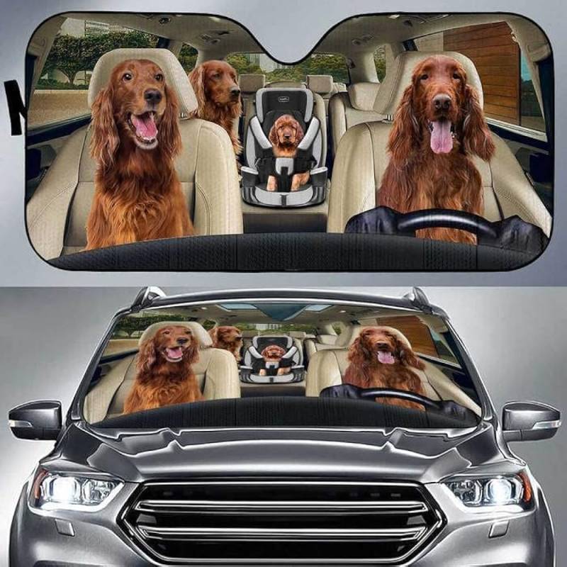 Auto Sonnenschutz Funny Irish Setter Dog Family Driving Scheibenabdeckung Auto Uv Schutz Auto Windschutzscheiben Abdeckung Für Suvs, Limousinen, Meisten Fahrzeuge, 76X140cm von Generic