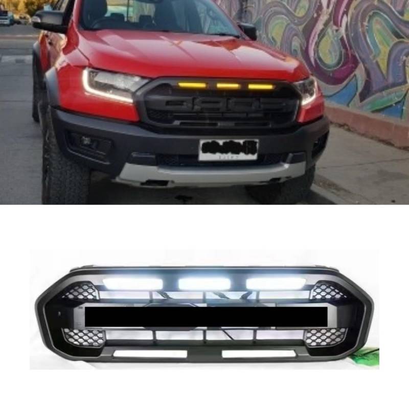 Auto Stoßstange LED Grill Kompatibel mit Ford Ranger T7 T8 Racing Grills Kühlergrill Karosserie Kit Autozubehör (T8 Niedrige Konfiguration) von Generic