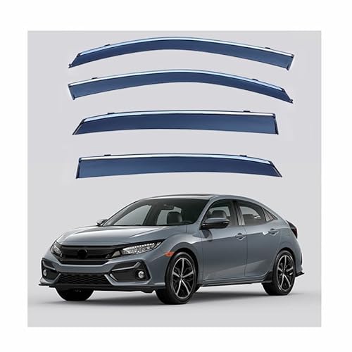 Auto Windabweiser Regenabweiser Für Civic Hatchback 2016–2020, 4 Stück, Autofenster-Visier, Fensterabweiser, Windschutzscheiben-Markise mit silbernem Zierstreifen von Generic