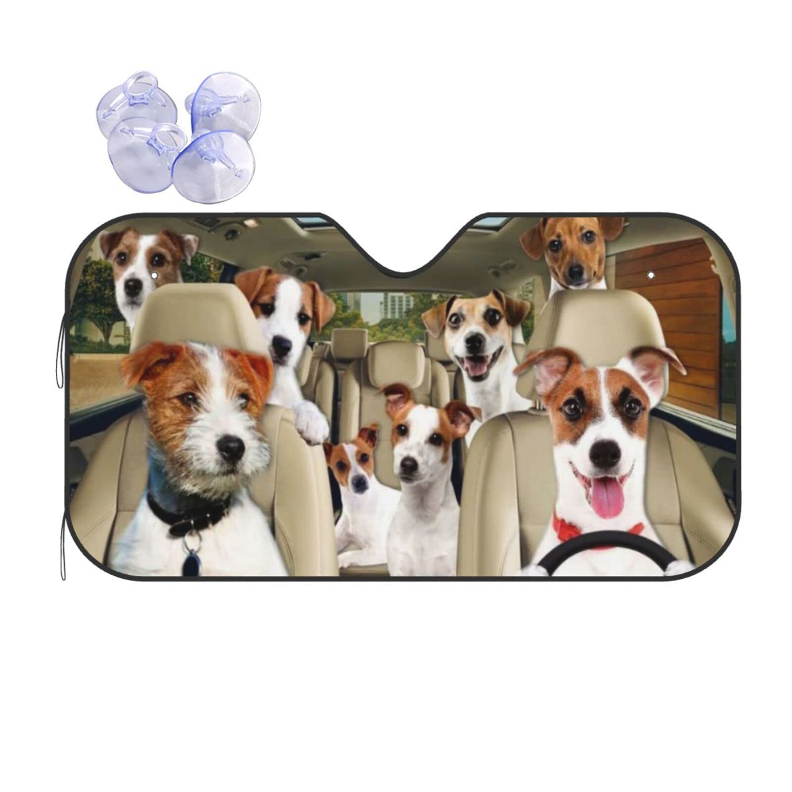 Auto Windschutzscheiben Abdeckung Jack Russell Terrier Block Scheibenabdeckung Auto Schützt Vor Hitze Schattenspender Sonnenschutz Auto-Sonnenschutz Für Cars, Lkws, Meisten Fahrzeuge 70x130cm von Generic