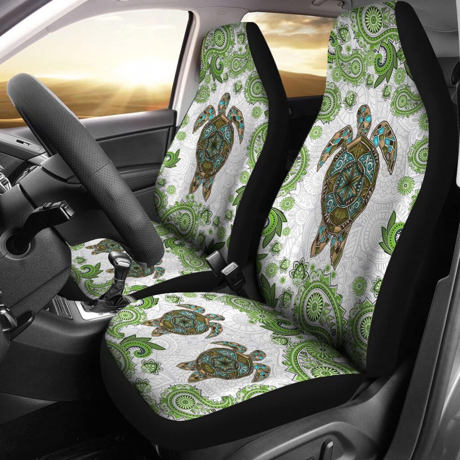 Auto-Zubehör Meeresschildkröte-Mandala-Muster Autositz Schonbezug Universelle Autoschonbezüge Passform Sitzbezug Auto Vordersitze Für Autos, Suvs, Wagen, 52X138Cm von Generic