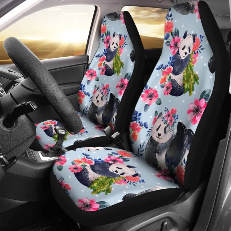 Auto-Zubehör Panda, Der Rosa Blume Zeichnet Sitzbezug Auto Vordersitze rutschfeste Auto Sitzbezüge Universelle Autositzbezug Für Anhänger, Wohnmobil, Fahrzeuge, 52X138Cm von Generic