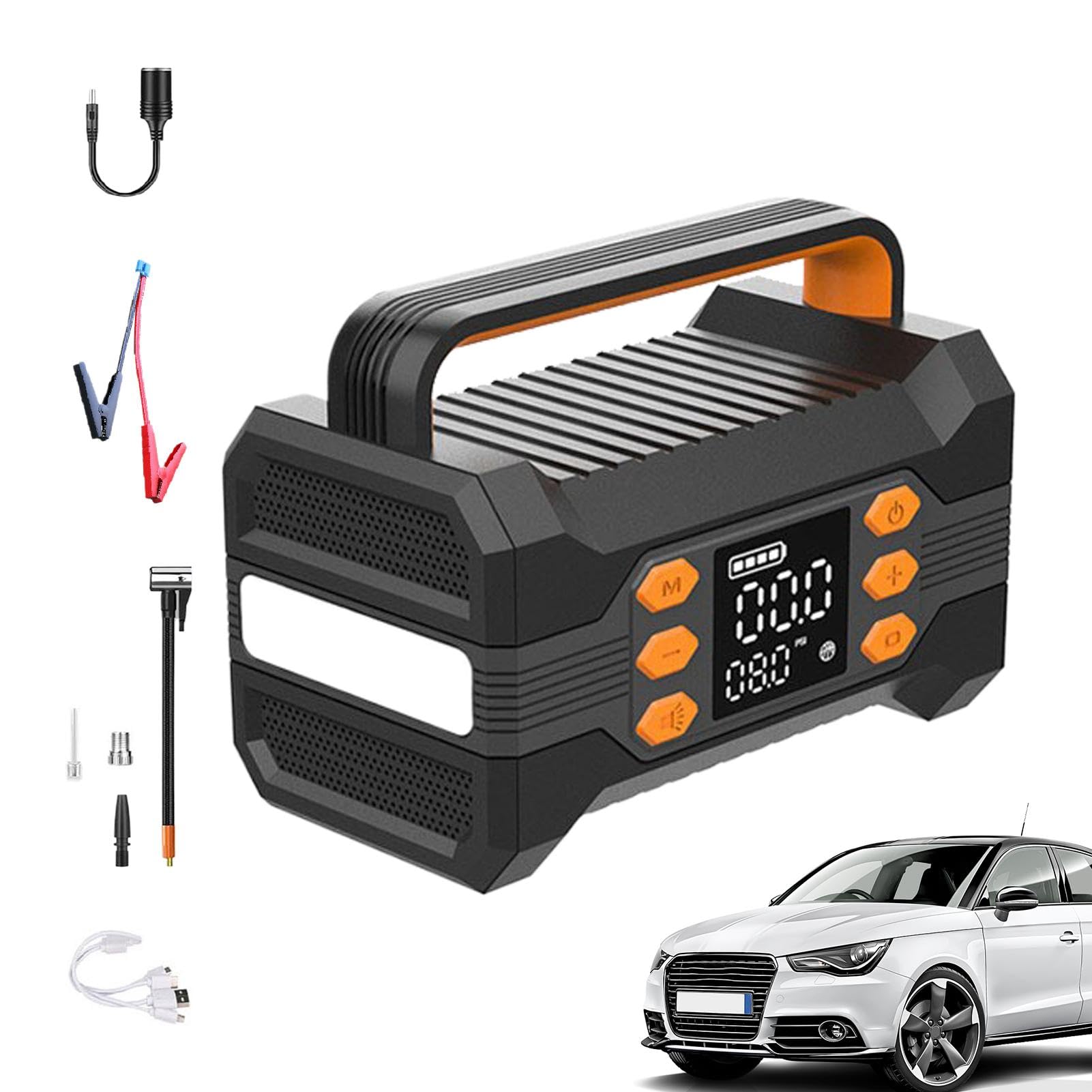 Autobatterie-Starterbox - Autobatterie-Starter-Jumper, Autobatterie-Starthilfepaket | 10000-mAh-Kfz-Starthilfe, Autostarter Mit Luftkompressor, Starthilfe-Digitalanzeige Für LKW-Autobatterie von Generic