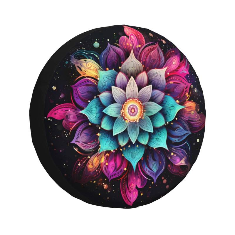 Autoreifen Schutzhülle Bunte Mandala-Blume Spare Tire Cover Universal Reserveradabdeckung Prämie Ersatzradabdeckung Für Viele Fahrzeug Mpv Ersatzradreifen 15 inch von Generic