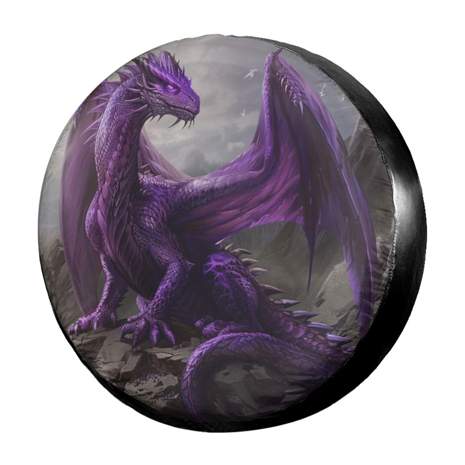 Autoreifen Schutzhülle Cooler Lila Drache Radabdeckung Uv-Schutz Auto Reserverad Abdeckung Wasserdicht Spare Tire Cover Für Geländewagen 4 Saison Wohnmobile 17 inch von Generic