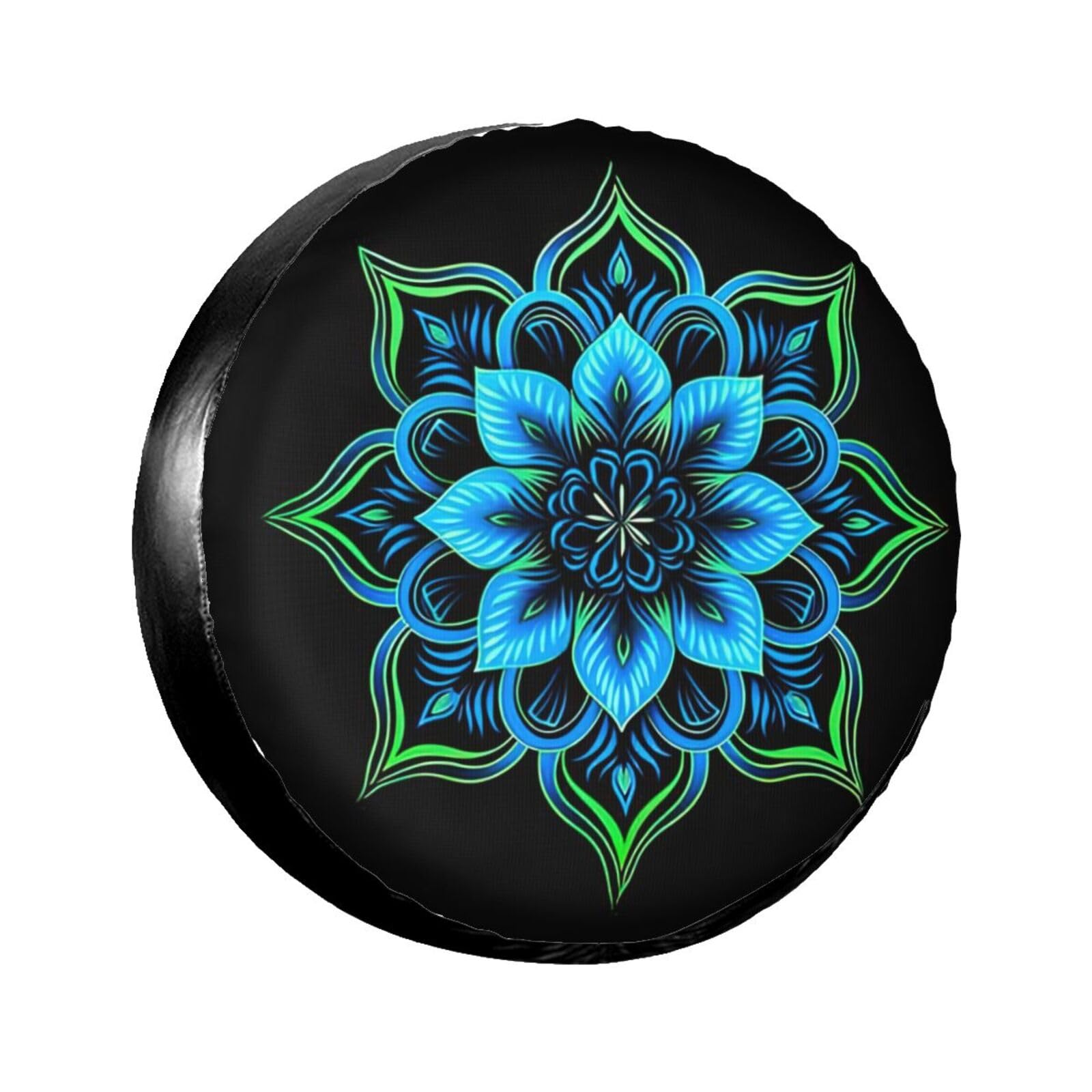 Autoreifen Tasche Blaue Mandala-Blume Mit Grünen Blättern Auto-Ersatzreifenabdeckungen Waschbar Ersatzradabdeckung Schmutzfest Reserveradabdeckung Für Ersatzradreifen Mpv Geländewagen 15 inch von Generic