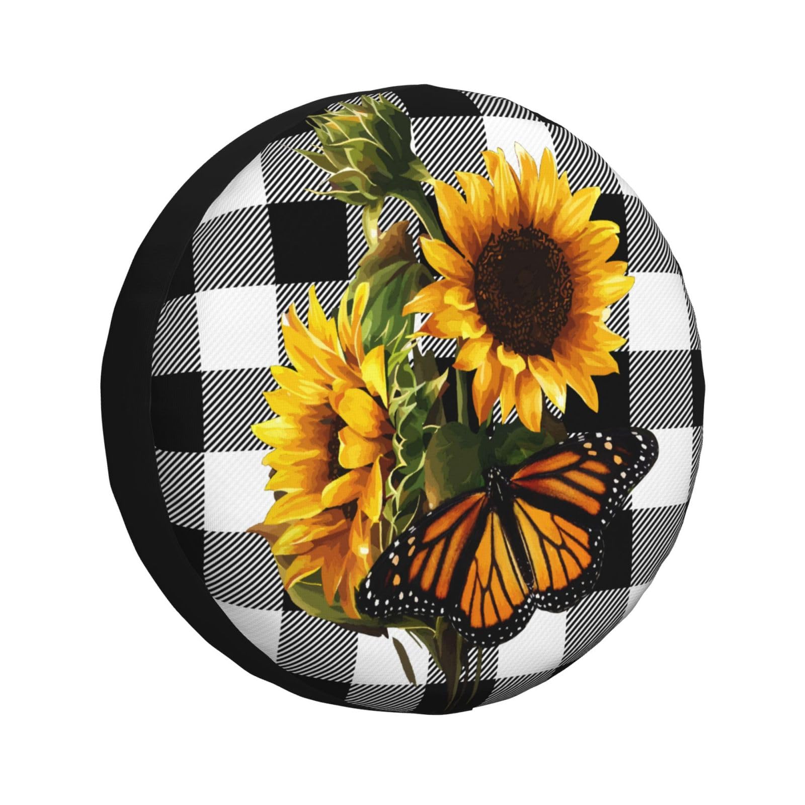 Autoreifen Tasche Plaid Sonnenblume Schmetterling Blume Blume Tier Auto Reserverad Abdeckung Prämie Reifen-Aufbewahrungstasche Staubdicht Reifen Tasche Für Caravan 4 Saison Viele Fahrzeug 14 inch von Generic