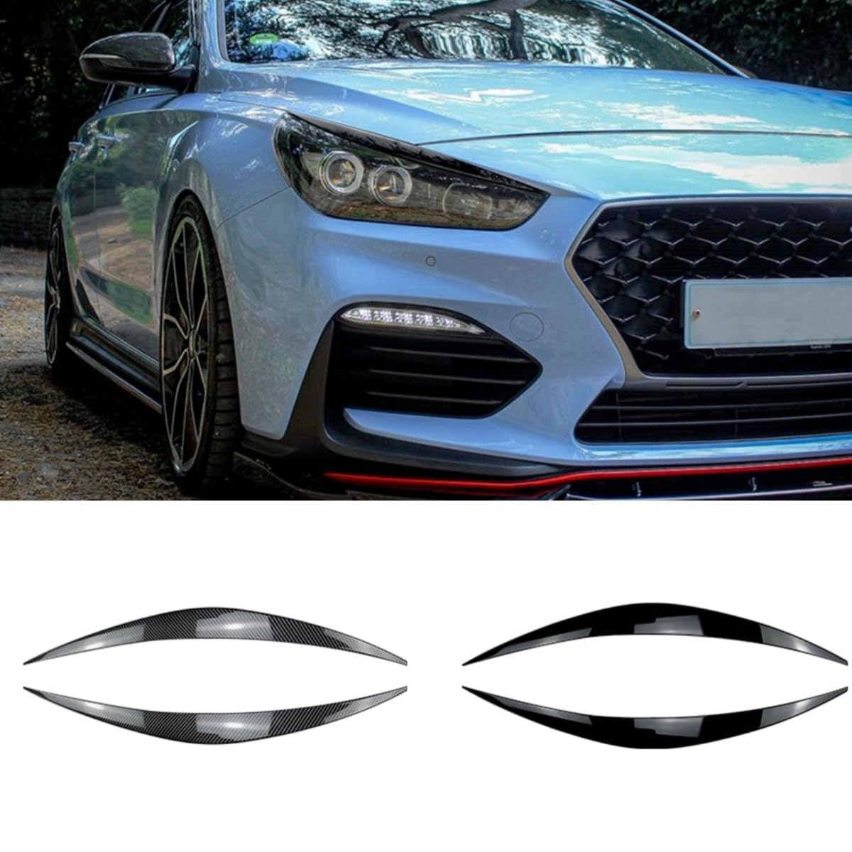 Autoscheinwerfer-Lampe, Augenlider, Augenbrauen-Scheinwerfer, Dekoration, kompatibel mit Kia Hyundai I30 I30N MK3 2017–2019, Karosserie-Set, Auto-Styling, Autozubehör (Kohlefaser-Optik) von Generic