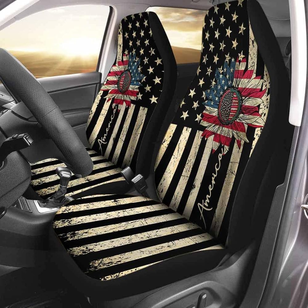 Autoschonbezüge Amerika-Muster-Sonnenblume Innenraum Sitzschoner Premium Design Schonbezüge Autoauflage Wasserdicht Auto Sitzbezug Für Suvs, Fahrzeuge, Lastwagen, 52X138Cm von Generic