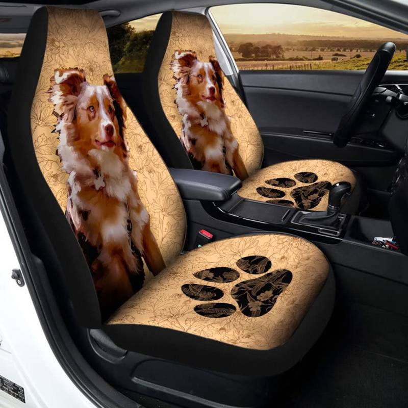 Autoschonbezüge Australian Shepherd Sitzende Kunst Sitzbezug Auto Vordersitze Einfach Zu Montierende Innenraum Sitzschoner Top-Qualität Schonbezüge Autoauflage Für Fahrzeuge, Autos, Lastwagen von Generic