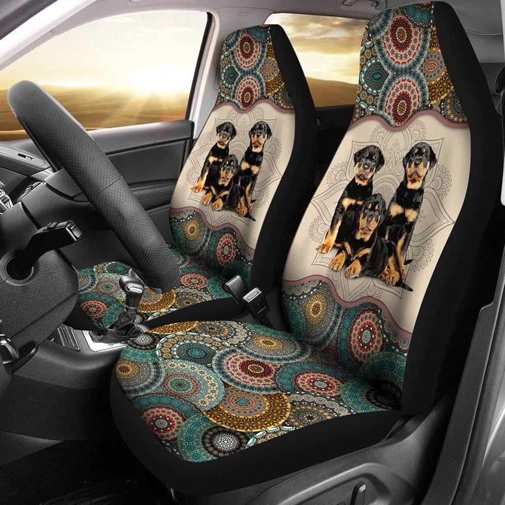 Autoschonbezüge DREI Rottweiler-Welpen-Mandala-Muster Autositzbezüge Klassisch Innenraum Sitzschoner Universell Passende Auto Sitzbezüge Für Fahrzeuge, Autos, Wagen, 52X138Cm von Generic