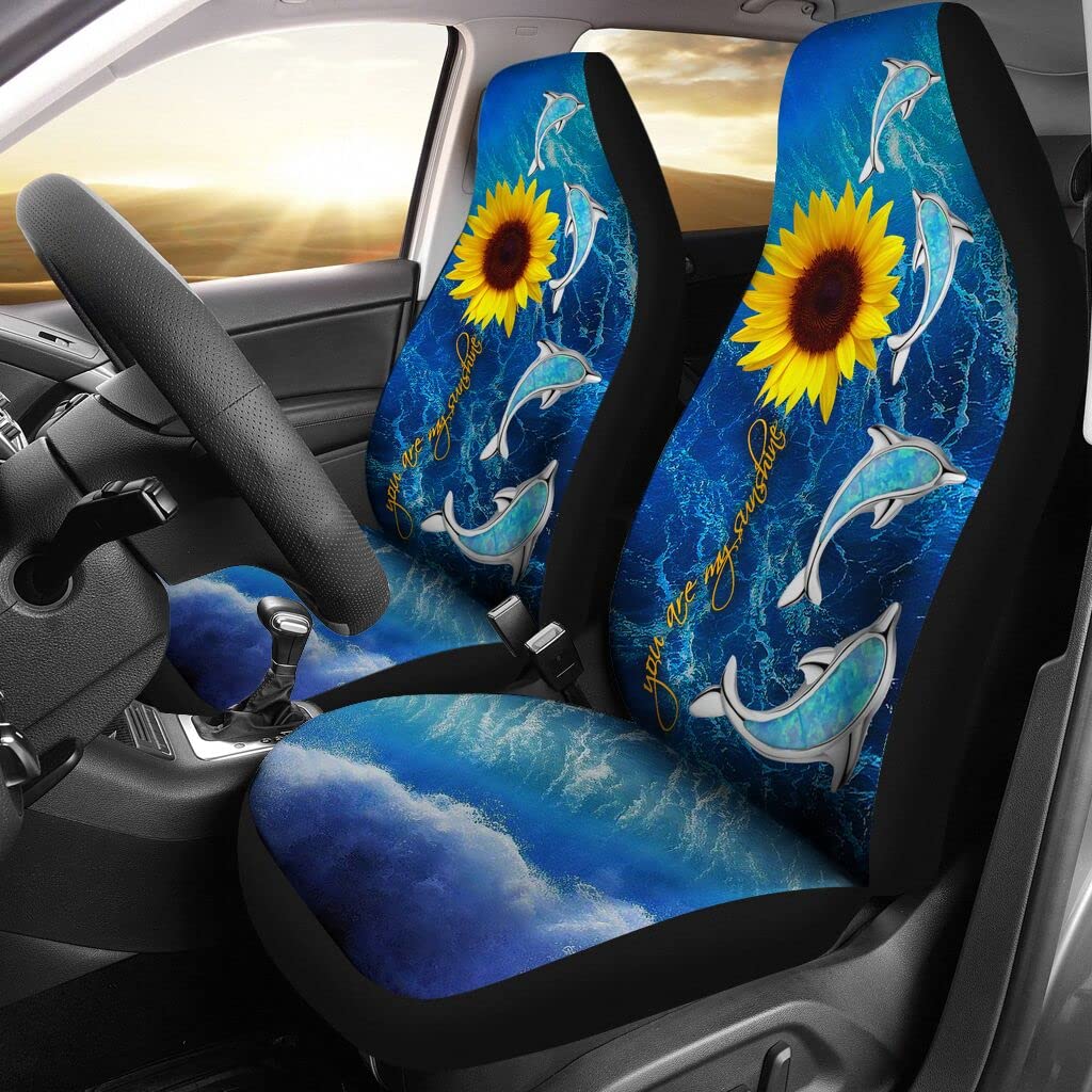 Autoschonbezüge Delphin-Schwimmende Sonnenblume Du Bist Mein Sonnenschein Auto Sitzbezug Premium Design Auto-Zubehör Passform Autositzbezüge Für Fahrzeuge, Lastwagen, Autos, 52X138Cm von Generic