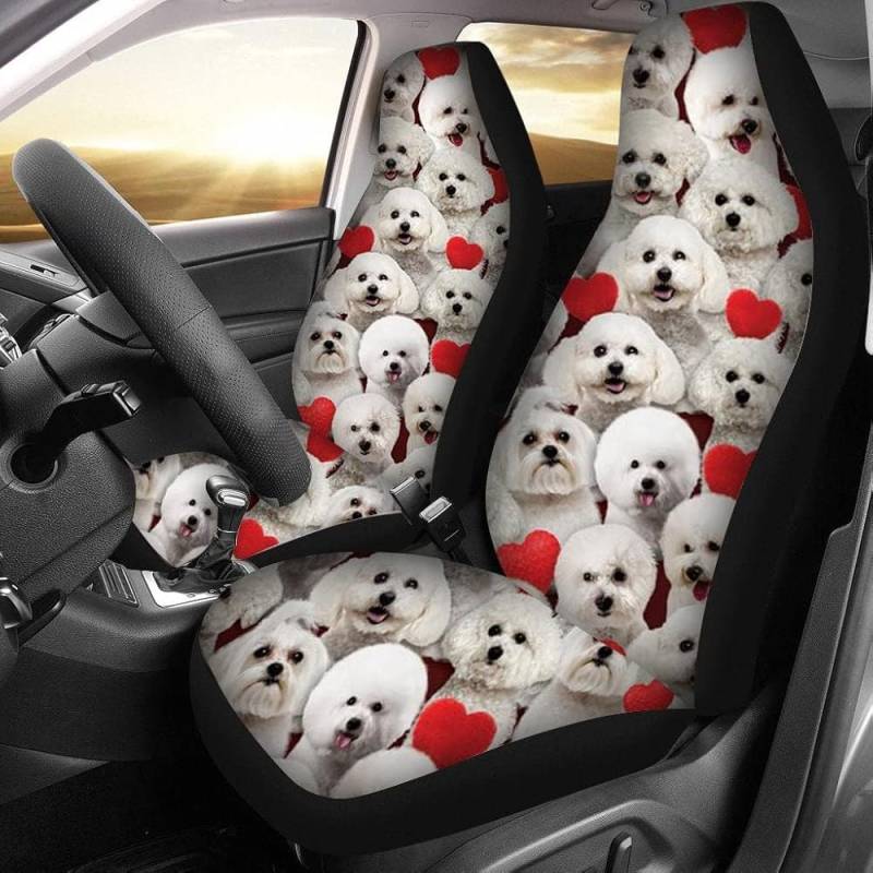 Autoschonbezüge EIN Haufen Bichon Frises Autositzbezüge Universelle Sitzbezüge Set Universal Passform Autositz Schonbezug Für Fahrzeuge, Wohnmobil, Autos, 52X138Cm von Generic