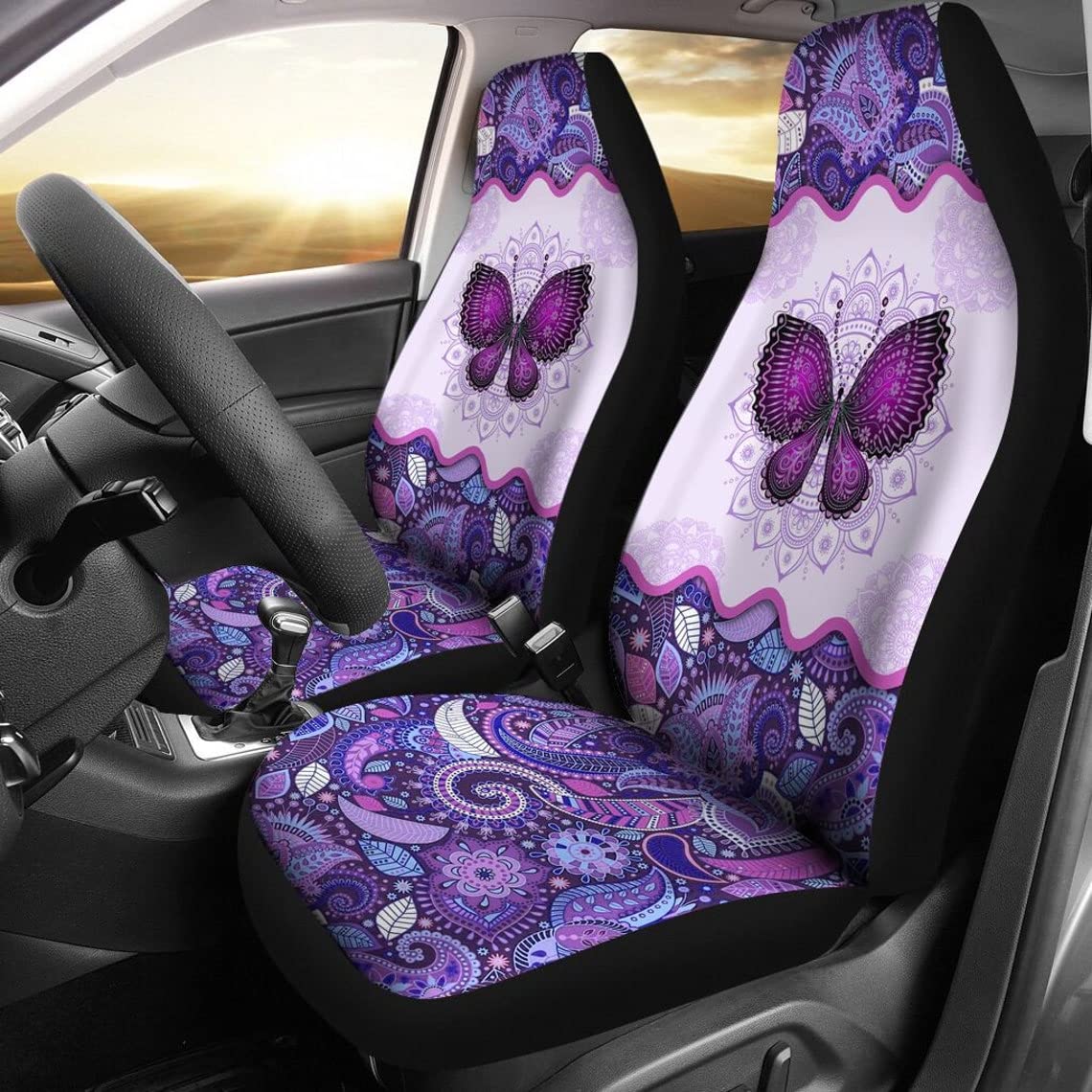 Autositz Schonbezug Lila Schmetterlings-Mandala Sitzbezug Auto Vordersitze Passform Autositzbezüge Klassisch Autositzbezug Für Suvs, Fahrzeuge, Wohnmobil, 52X138Cm von Generic