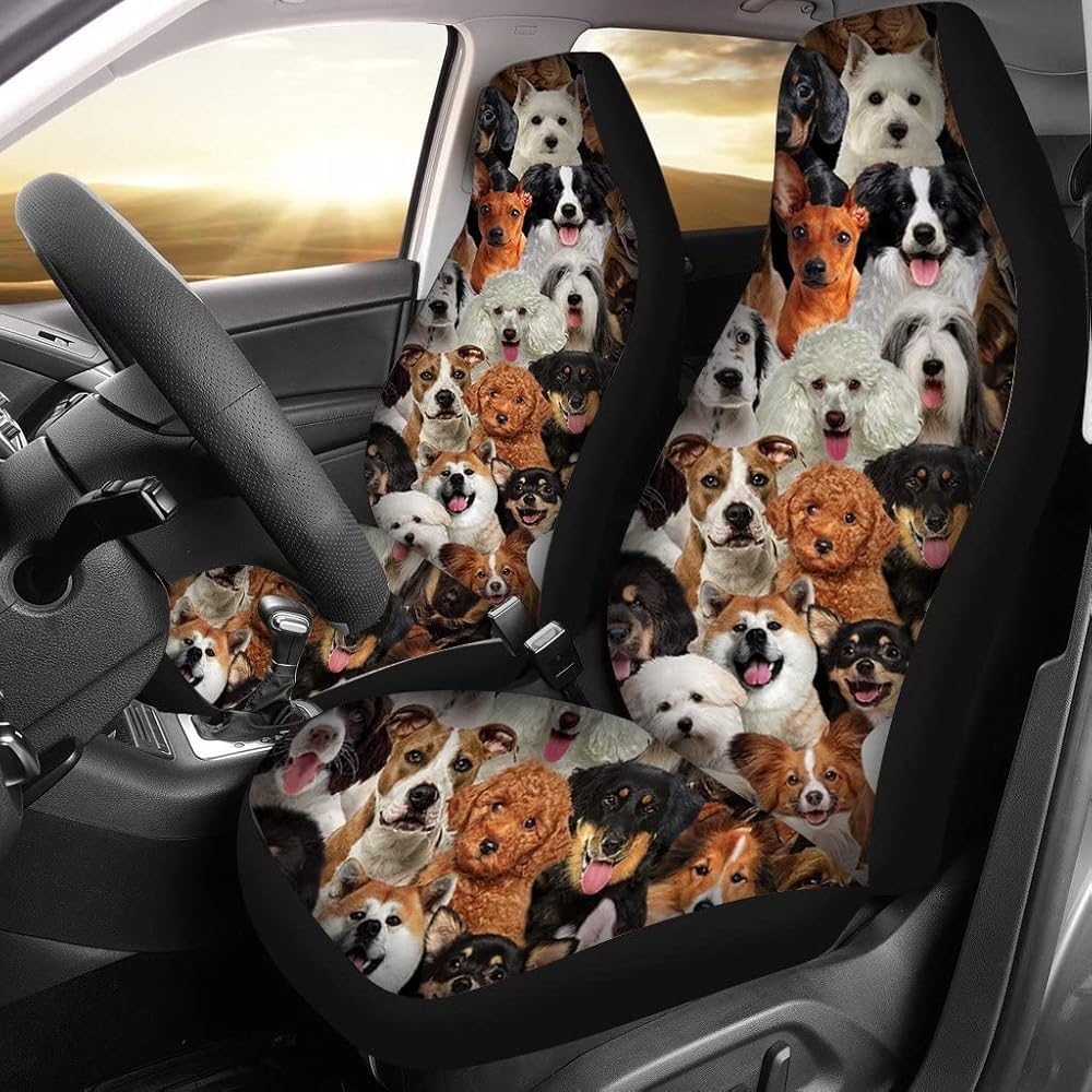 Autositz Schonbezug Lustig EIN Haufen Hunde Auto-Zubehör Einfach Zu Montierende Sitzbezüge Set Universal rutschfeste Sitzbezug Auto Vordersitze Für Fahrzeuge, Lastwagen, Autos, 52X138Cm von Generic