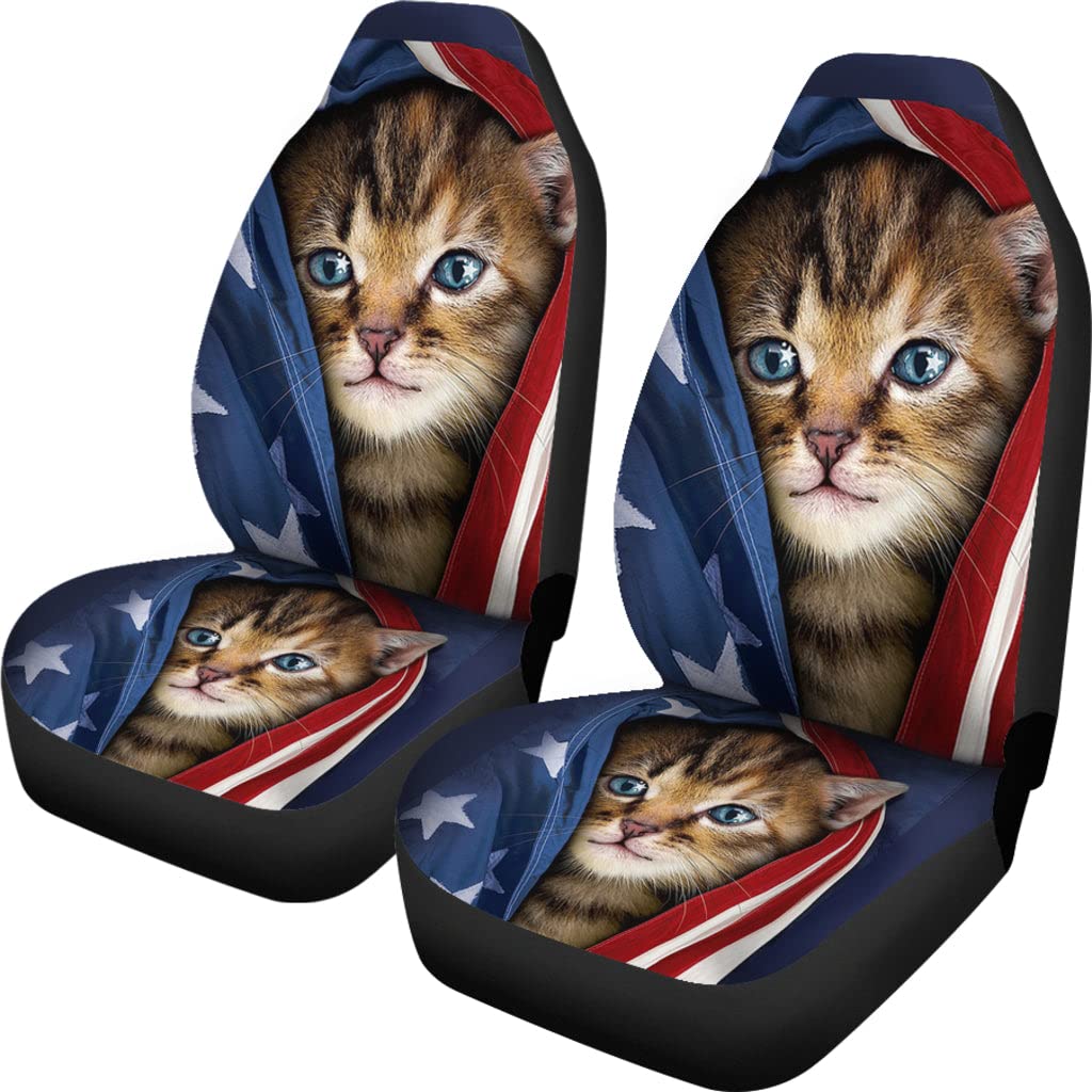 Autositz Schonbezug Patriotische Miezekatze Autositzbezüge Universelle Sitzbezüge Set Universal Passform Auto-Schonbezüge Für Anhänger, Wohnmobil, Fahrzeuge, 52X138Cm von Generic