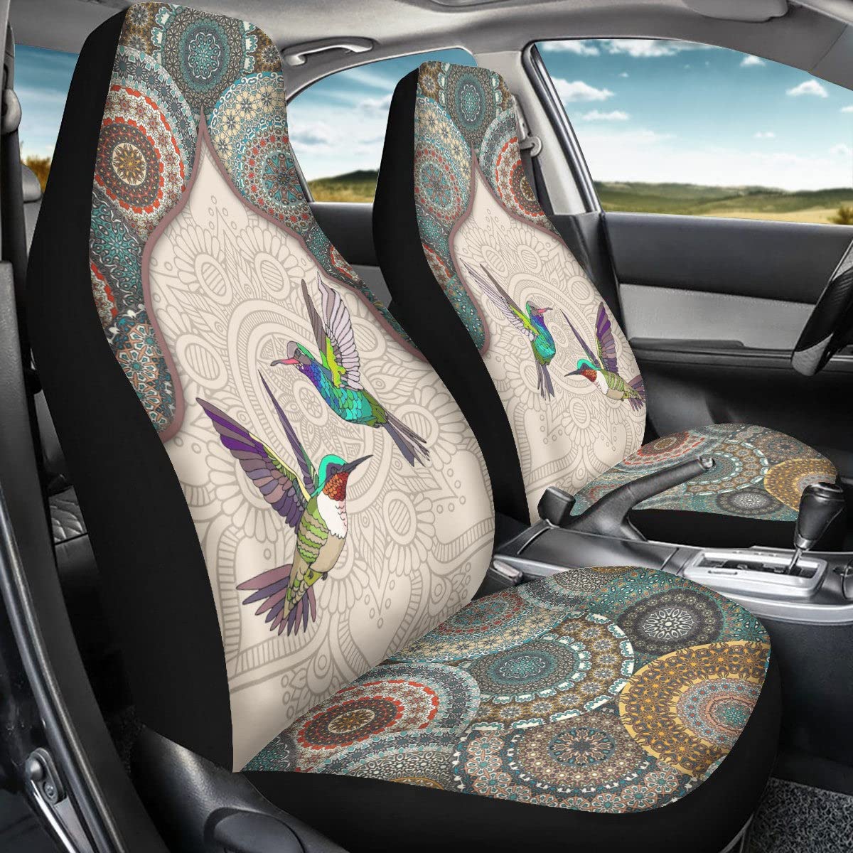 Autositz Schonbezug Zwei Kolibri-Mandala-Muster Schonbezüge Autoauflage Premium Design Autoschonbezüge Universell Passende Auto Sitzbezug Für Wagen, Suvs, Wohnmobil, 52X138Cm von Generic