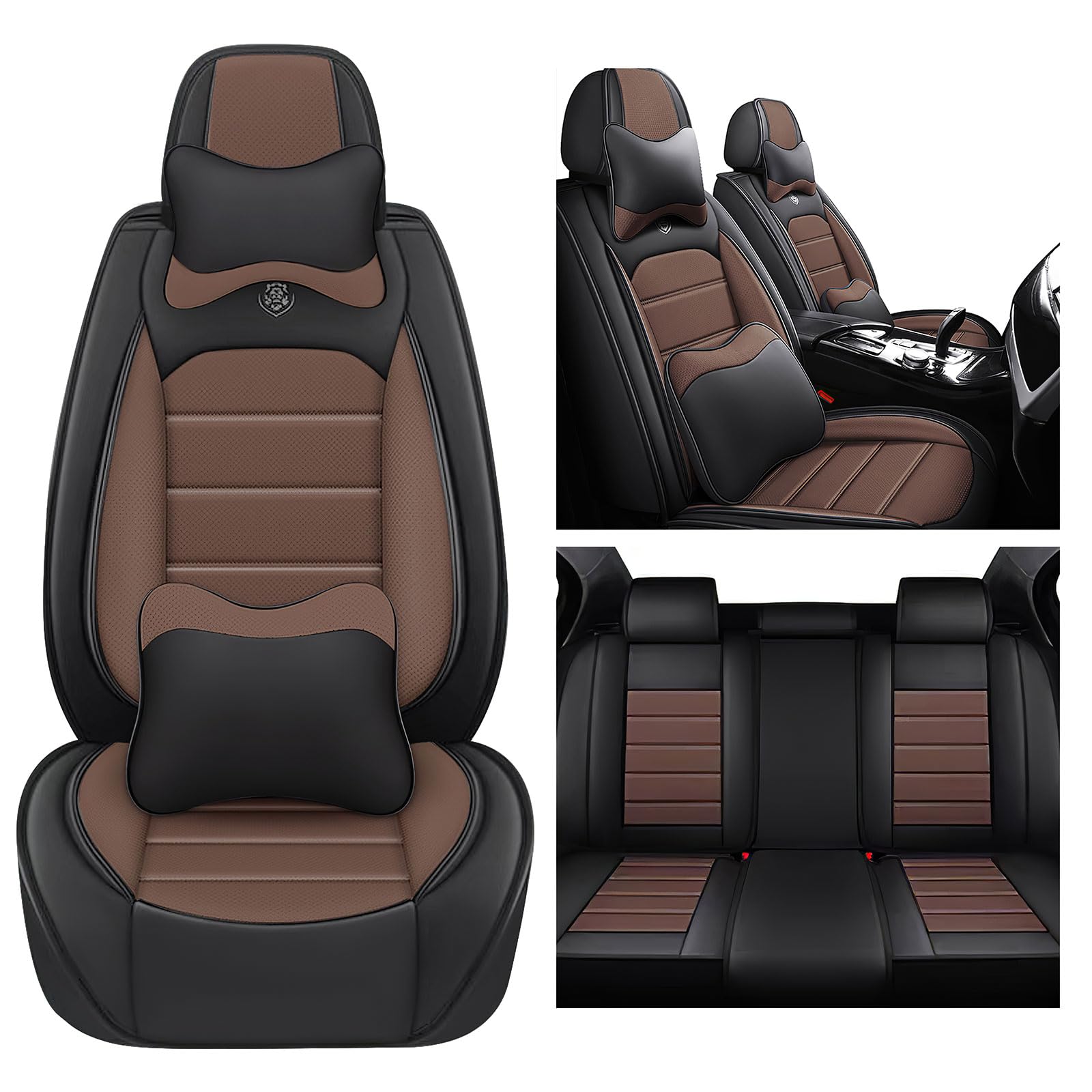 Autositzbezüge Kompletter Satz 5 Sitzer für VW Amarok 2009-2024, Autositzbezügen Leder Autositzbezug Porosität Sitzbezüge Vorne und Hinten Sitzschoner(Color:Brown) von Generic