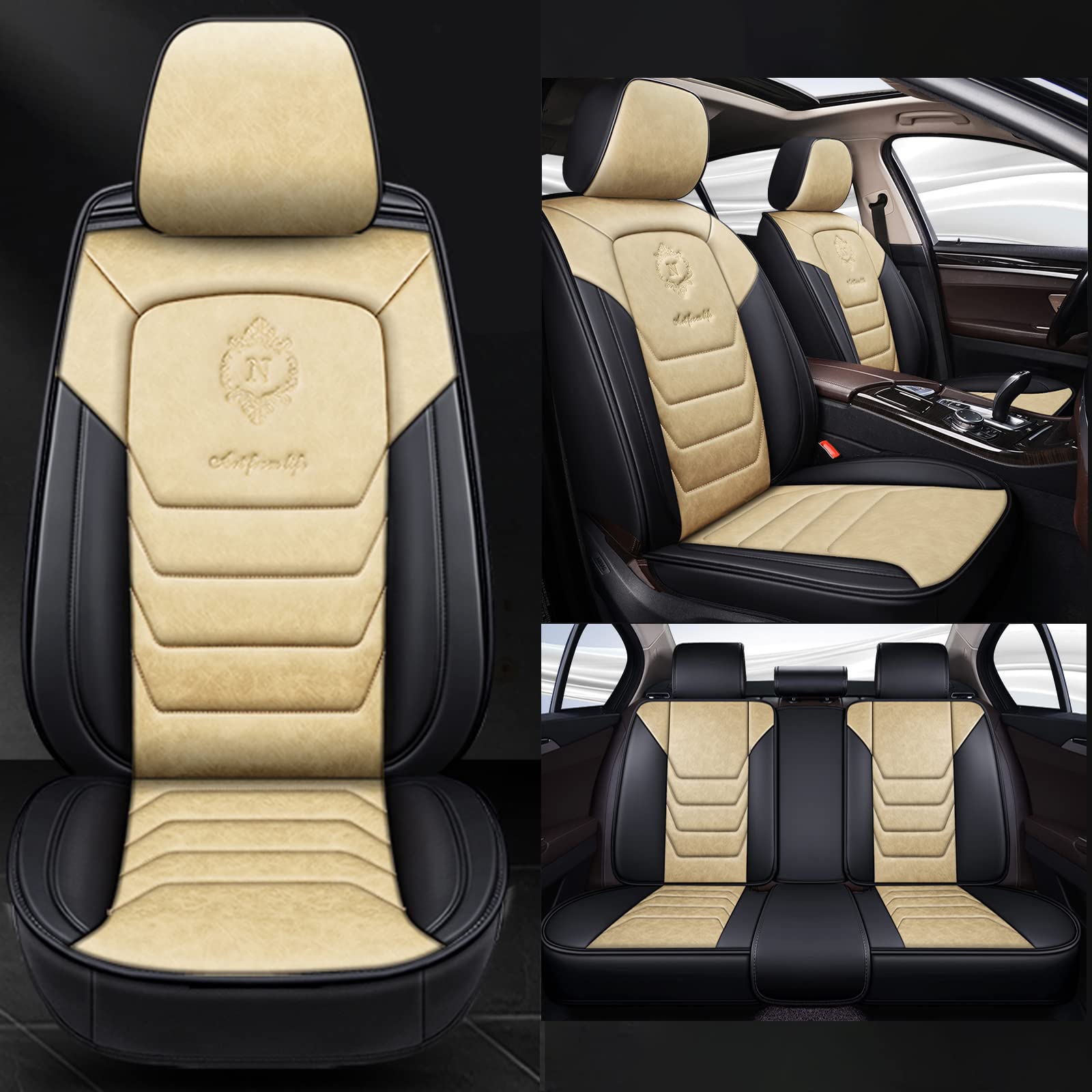 Autositzbezüge Universal Komplettset für Mercedes Benz Viano Vision Pearl Vision Diamond SLR-Klasse Sprinter AMG GT Sitzbezug Autozubehör, Beige Standard von Generic