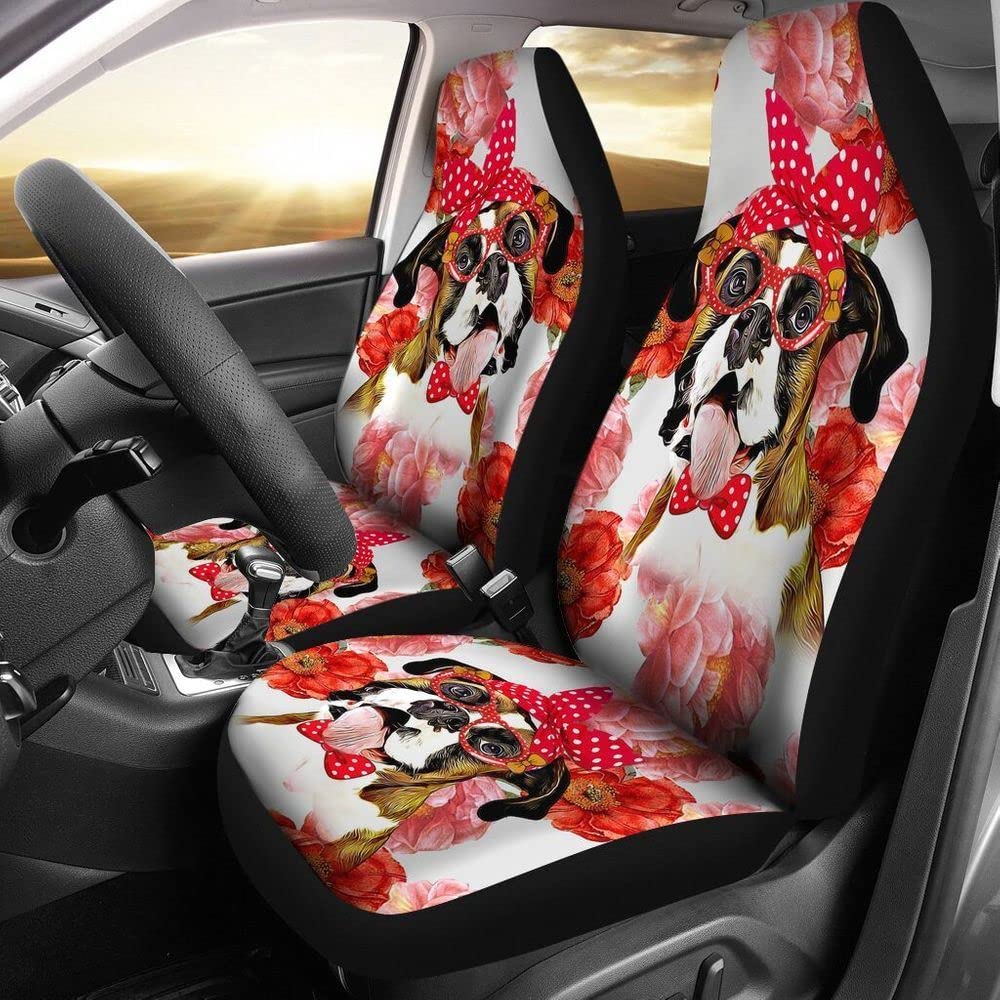 Autositzbezüge Vordersitze Boxer & Rote Blume Sitzbezug Auto Vordersitze Premium Design Autositzbezug Universell Passende Innenraum Sitzschoner Für Anhänger, Fahrzeuge, Autos, 52X138Cm von Generic