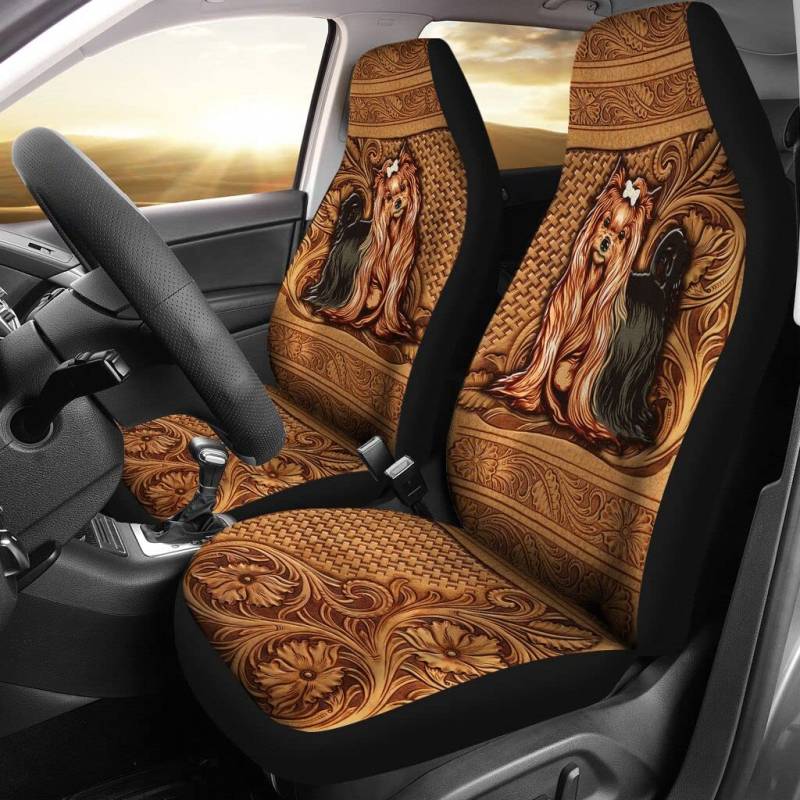 Autositzbezüge Yorkie Leder Geprägtes Holzmuster 3D Sitzbezug Auto Vordersitze Sportliche Autoschonbezüge rutschfeste Schonbezüge Autoauflage Für Fahrzeuge, Wohnmobil, Autos, 52X138Cm von Generic