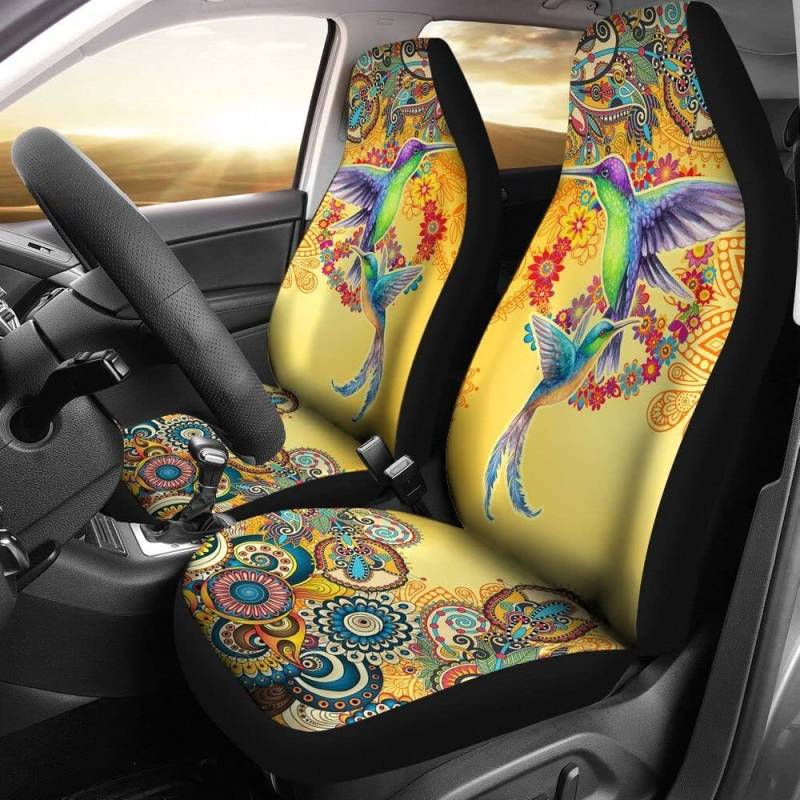 Autositzbezug Mandala-Kolibri-Mandala-Blumen-Muster-Gelb Sitzbezug Auto Vordersitze Fashion Autositz Schonbezug rutschfeste Auto Sitzbezüge Für Fahrzeuge, Suvs, Wohnmobil, 52X138Cm von Generic