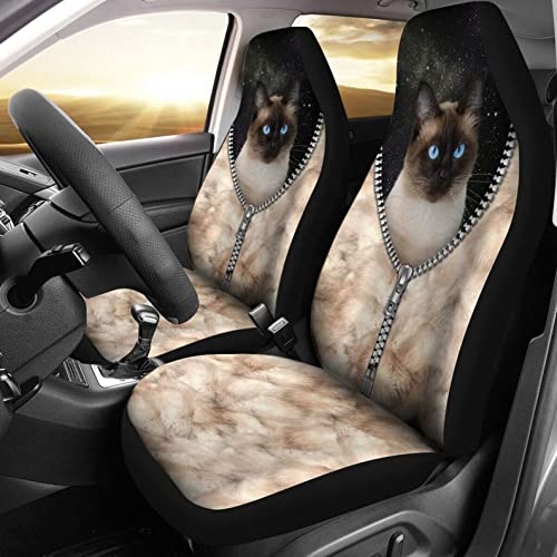 Autositzbezug Siamkatze Im Reißverschluss Auto-Zubehör rutschfeste Sitzbezüge Set Universal Universelle Autositzbezüge Vordersitze Für Wagen, Suvs, Anhänger, 52X138Cm von Generic