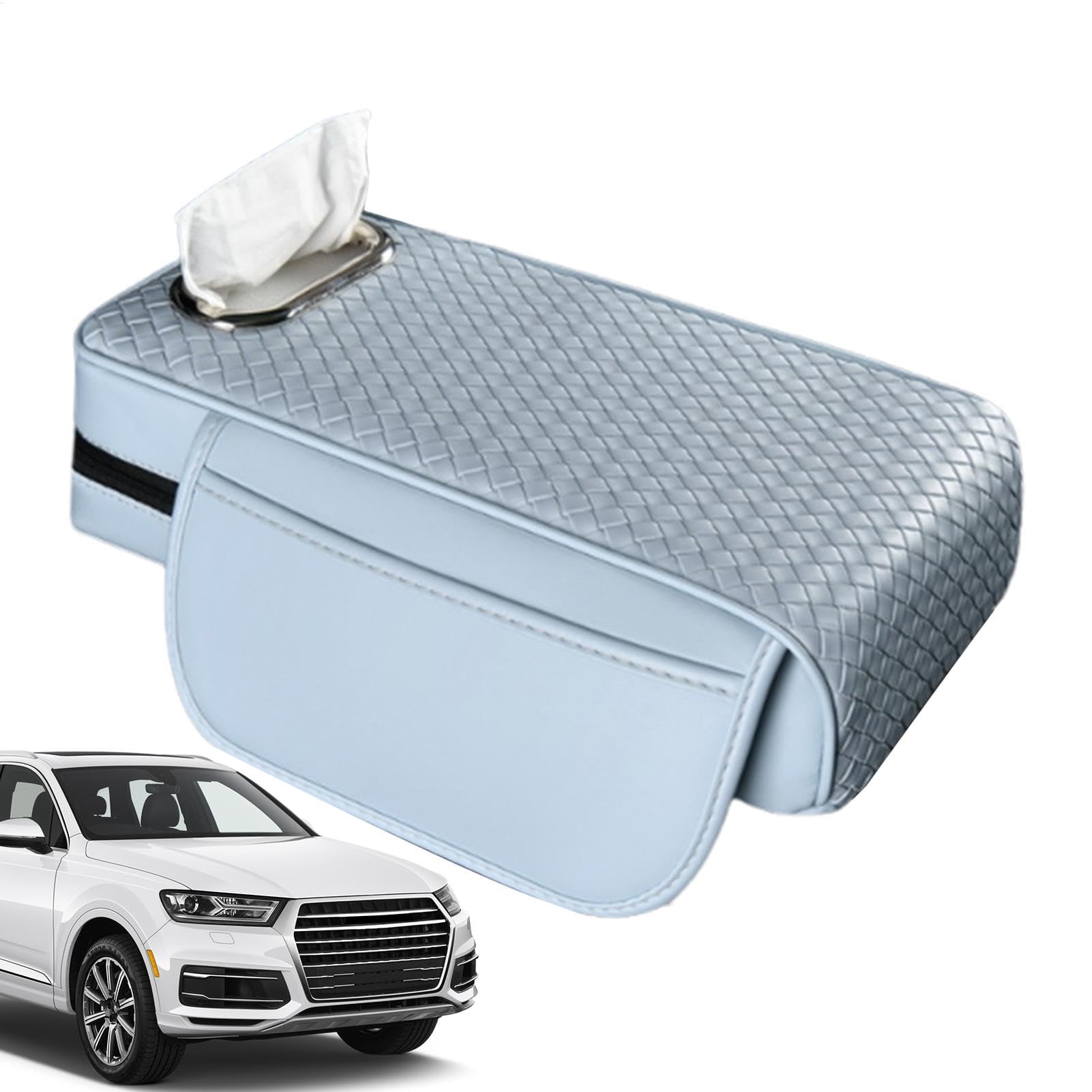 Autozentrum Konsolenabdeckung - Autoarmlehre Box Pad mit Tissue Box | Armlehre Box Car Cishion Pad mit 2 Seitentaschen für Auto -SUV -Limousine, Auto Armlehre Lagerbox von Generic