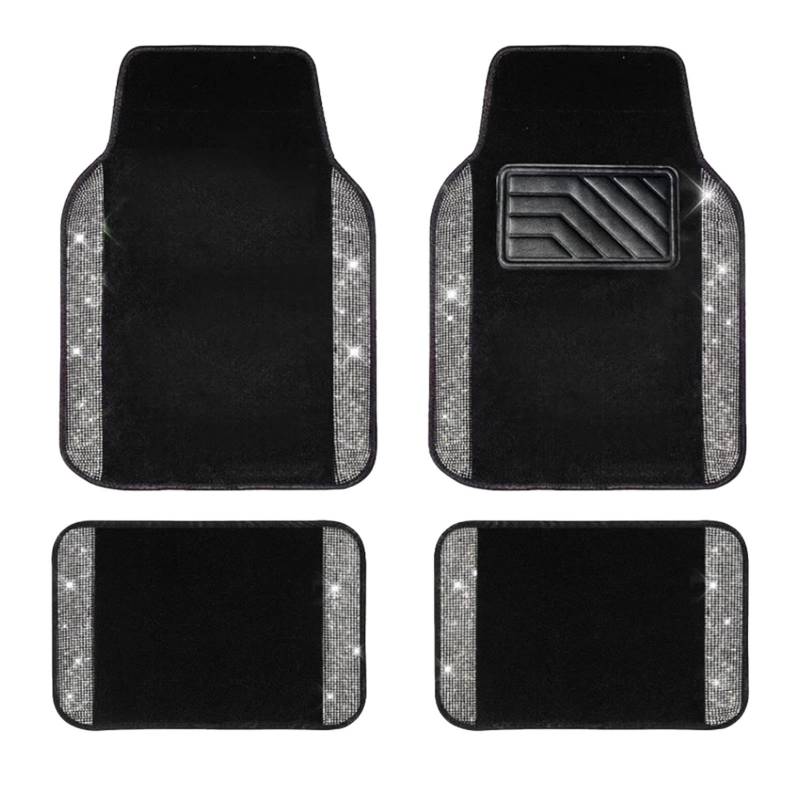 Bling Car Mats Damen – Auto-Bling-Zubehör, glänzende Automatten | Glänzende Strass-Teppich-Auto-Fußmatten, wasserdichte Auto-Fußmatten vorne und hinten mit rutschfestem PVC-Pad für Automobil-SUV von Generic