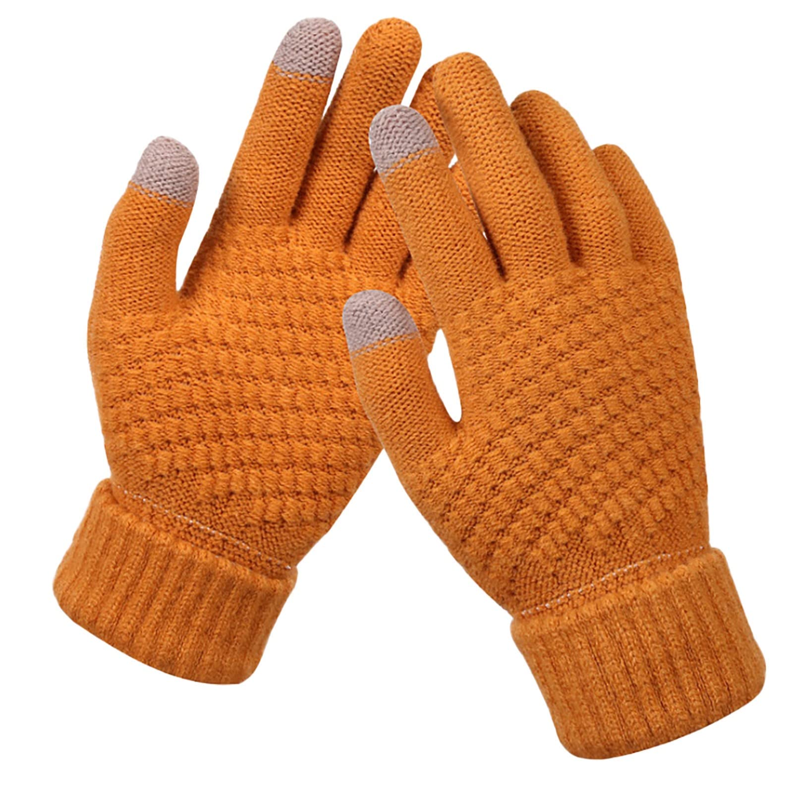 Damen Strick Handschuhe warme Fäustlinge Touchscreen Feinstrick Fingerhandschuhe Winter Strickhandschuhe Winddichte Strick Fäustlinge Handschuhe Gedehnt Strickhandschuhe (Yellow, One Size) von Generic