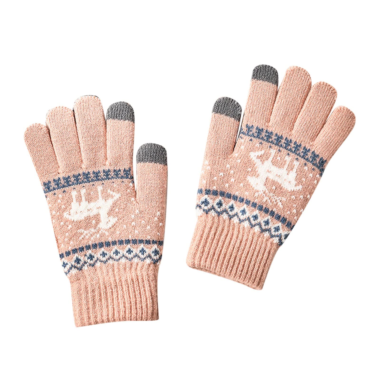 Dicke Handschuhe Damen Winter Winter-Strickhandschuhe Vollfinger-Bildschirm-Rehkitz-Handschuhe Warme Damen-Outdoor-Play-Handy-Handschuhe Thermo Winterhandschuhe Damen (Pink, One Size) von Generic