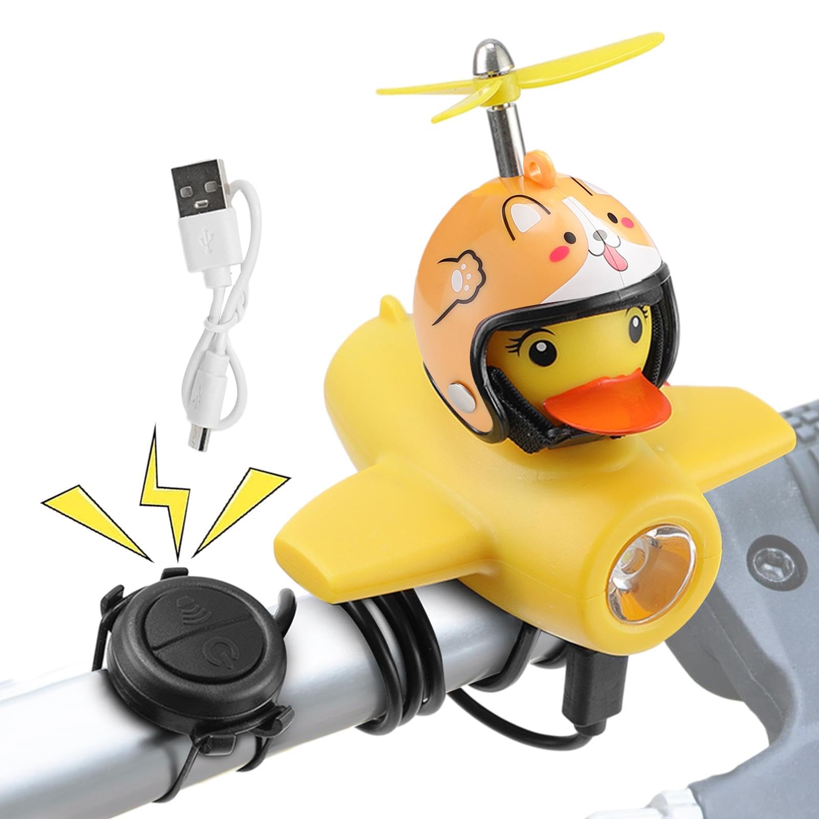 Duck Fahrradklingel – 2 Stück Gummi-Enten-Fahrradhupe, Fahrradscheinwerfer-Fahrradhupe | Yellow Duck Fahrradbeleuchtung, Klingelhupen Mit LED-Licht, Propeller-Lenker-Fahrradhupen, Fahrradzubehör von Generic