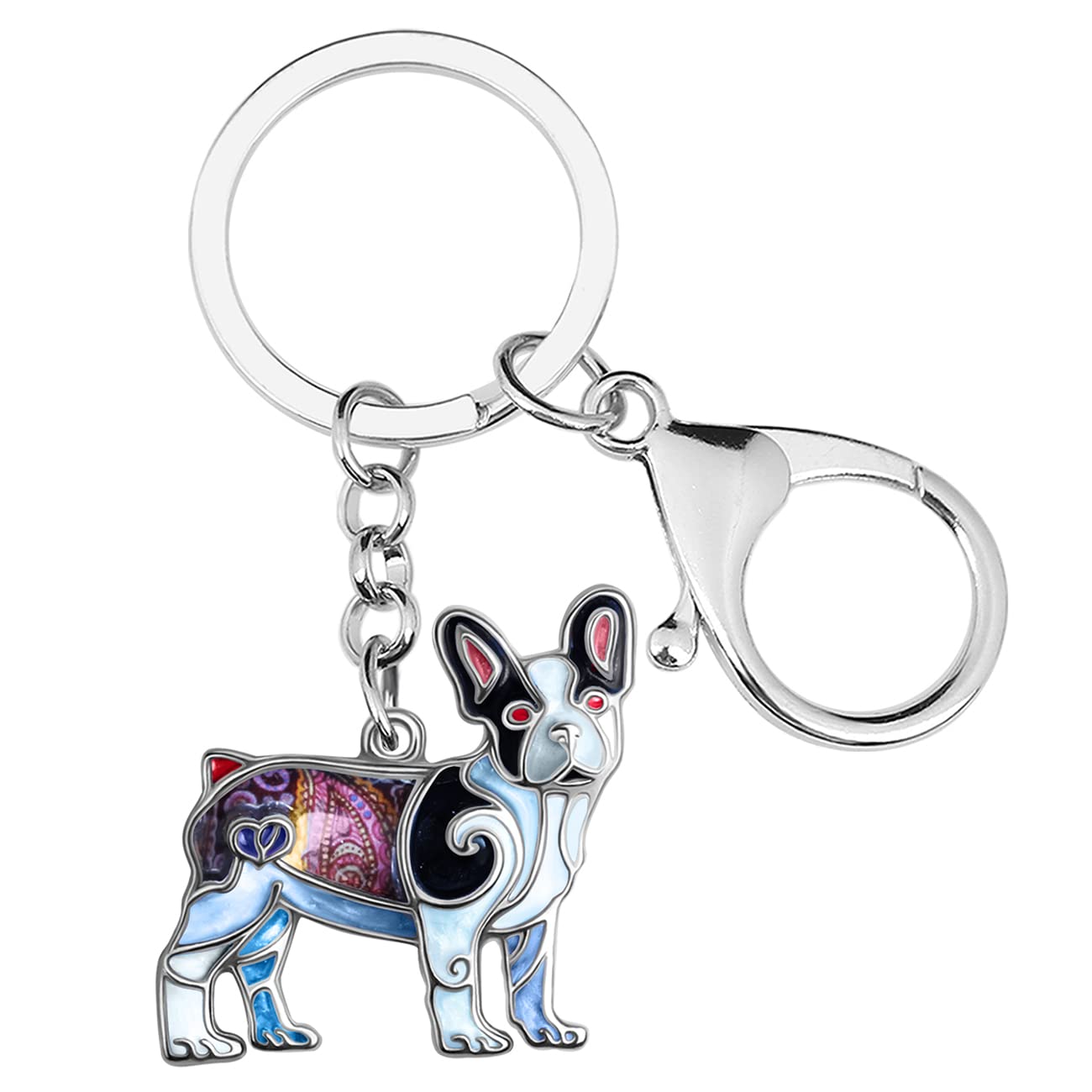 Emaille-Legierung Französisch Bulldogge Schlüsselanhänger Haustier Hund Schlüsselanhänger für Frauen Mädchen Tasche Brieftasche Charms Geschenk (Schwarz), 29mm x 32mm von Generic