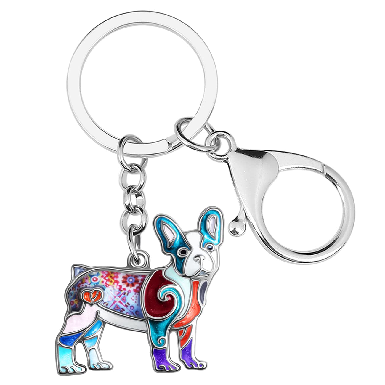 Emaille-Legierung Französisch Bulldogge Schlüsselanhänger Haustier Hund für Frauen Mädchen Tasche Brieftasche Charms Geschenk (Mehrfarbig), 29mm x 32mm von Generic