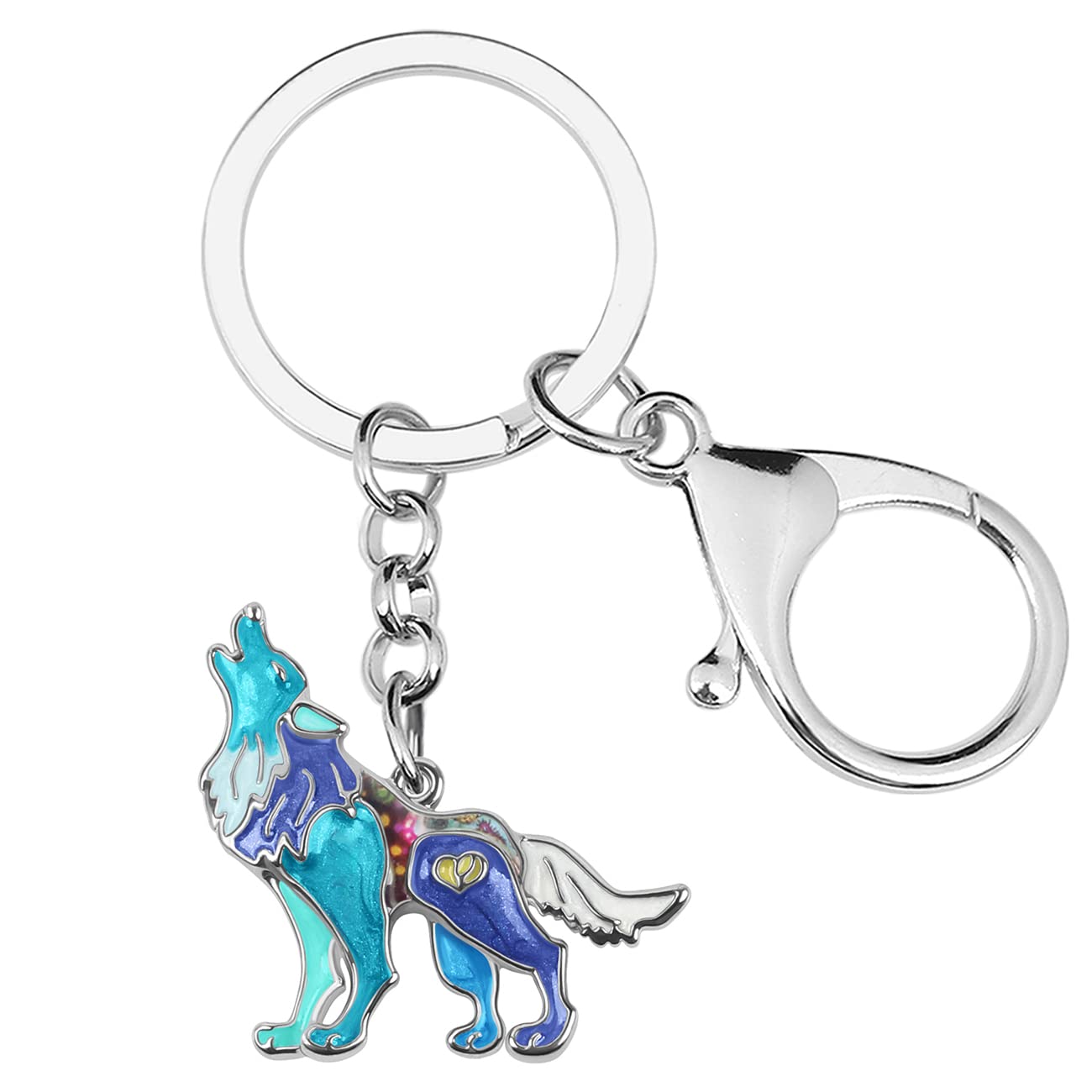 Emaille-Legierung Wolf Schlüsselanhänger für Frauen Mädchen Tiere Tasche Brieftasche Charms Neuheit Geschenk (Blau), 31mm x 33mm von Generic