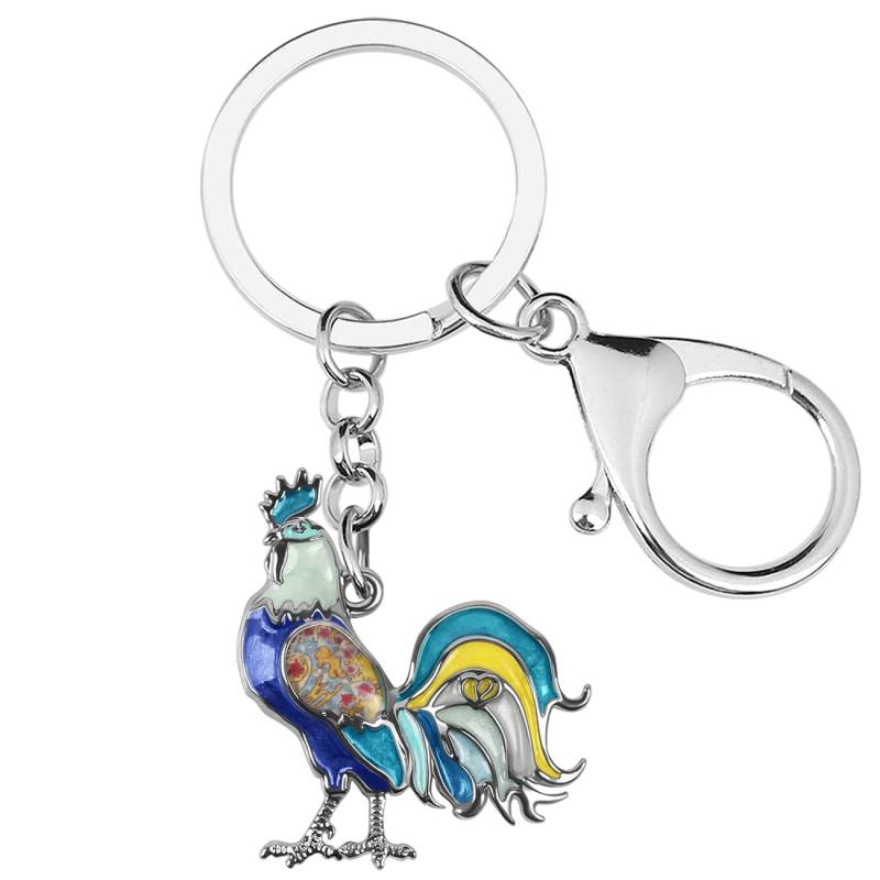 Emaille-Legierung niedlichen Hahn Schlüsselanhänger Huhn Geschenke für Frauen Mädchen Tasche Brieftasche Charms (Blau), 36mm x 32mm von Generic