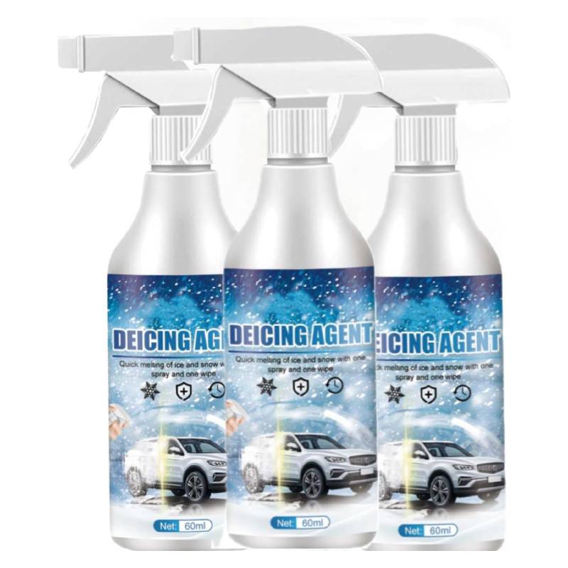 Enteiserspray Auto, Verhinderung der Wiedereisbildung, Umweltfreundliche Formel: Wasser, Salz, Wirkstoff, Puffer, Scheibenenteiser Scheibe Eisspray Spray Scheiben Enteisungsspray 3×60 ml (3) von Generic