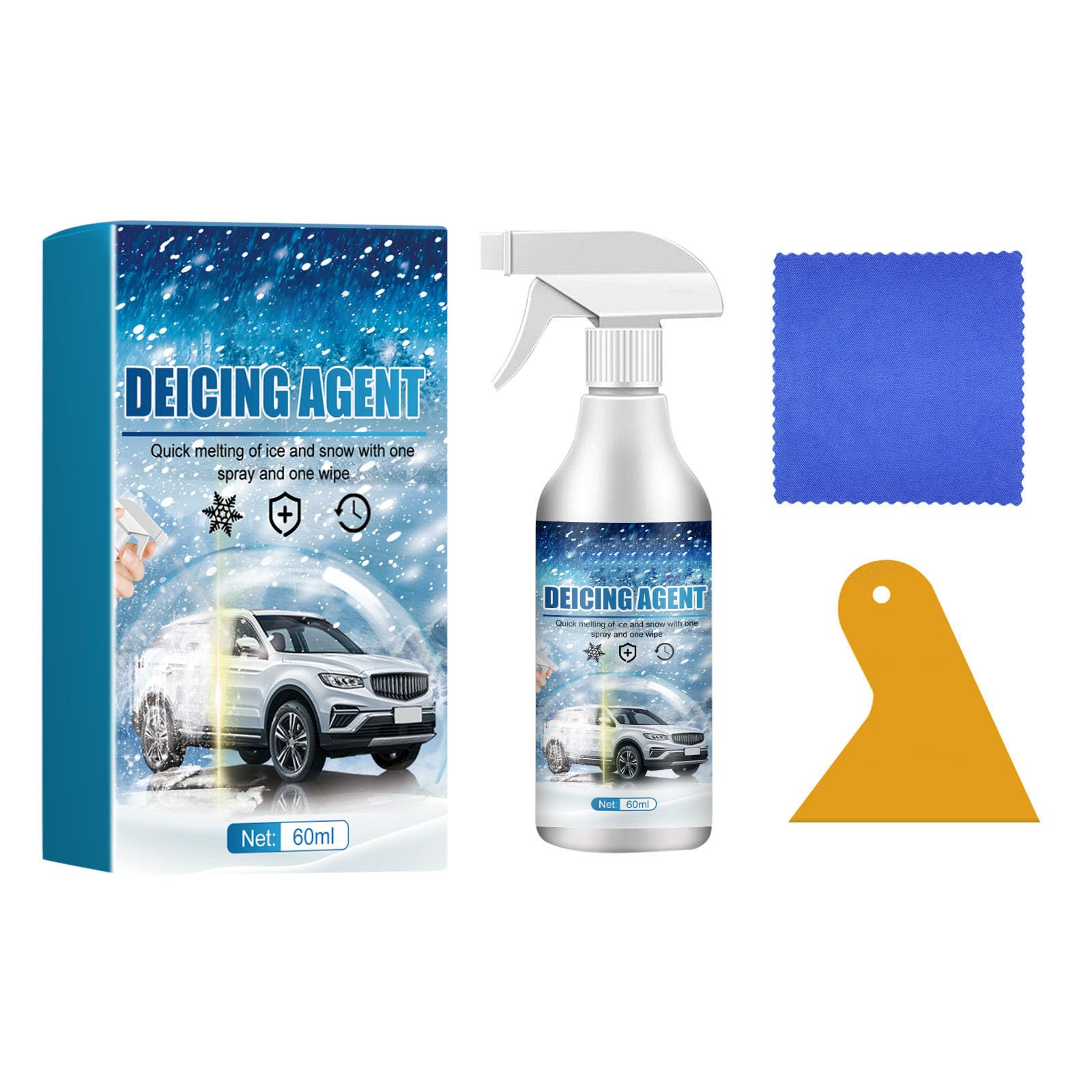 Enteiserspray Auto, Verhinderung der Wiedereisbildung, Umweltfreundliche Formel: Wasser, Salz, Wirkstoff, Puffer, Scheibenenteiser Scheibe Eisspray Spray Scheiben Enteisungsspray Set 60 ml (1) von Generic