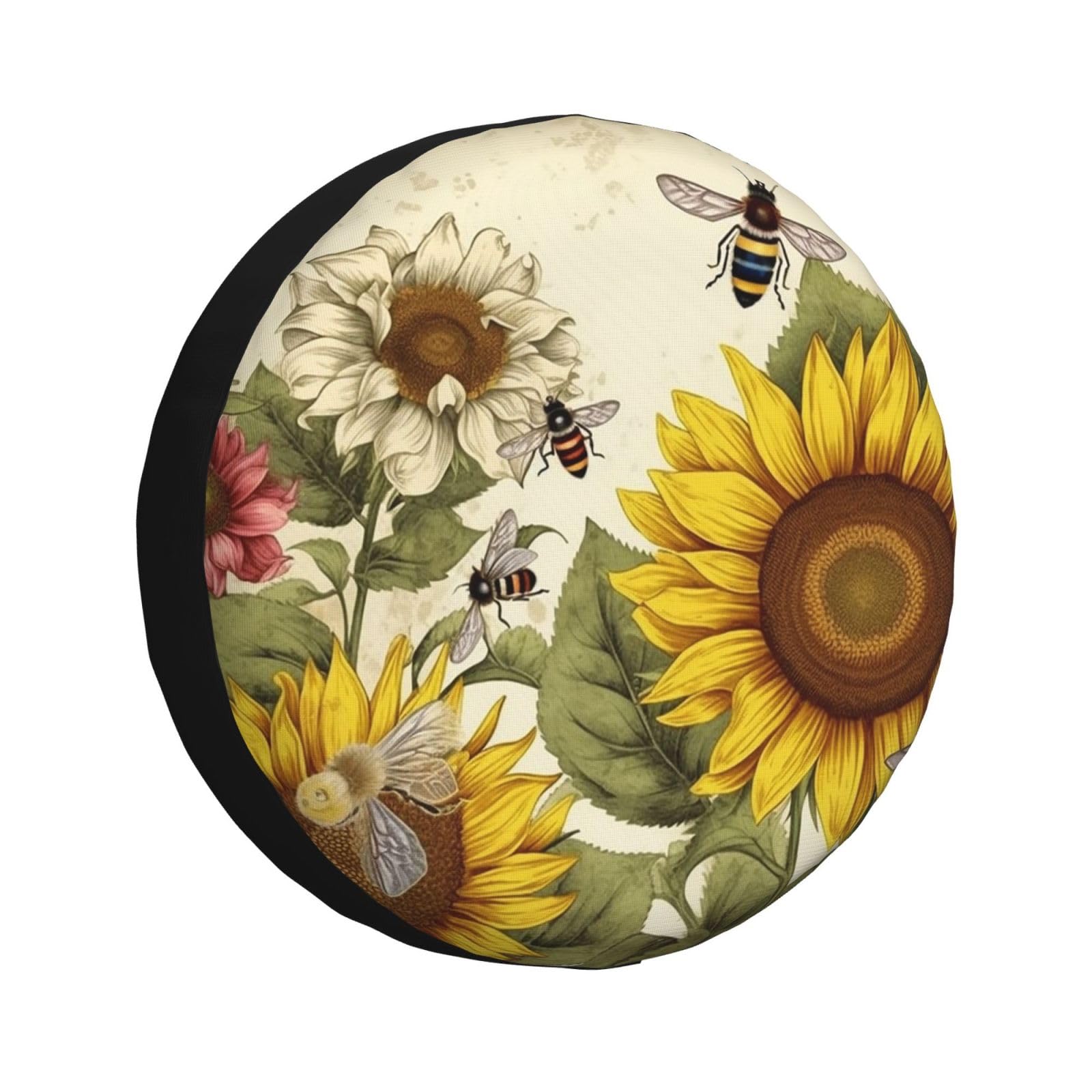 Ersatz Reifen Abdeckung Biene Sonnenblumen Blume Blumen Reifenschutzabdeckung Universal Ersatzradabdeckung Passend Autoreifen Schutzhülle Für Geländewagen Caravan 4 Saison 14 inch von Generic