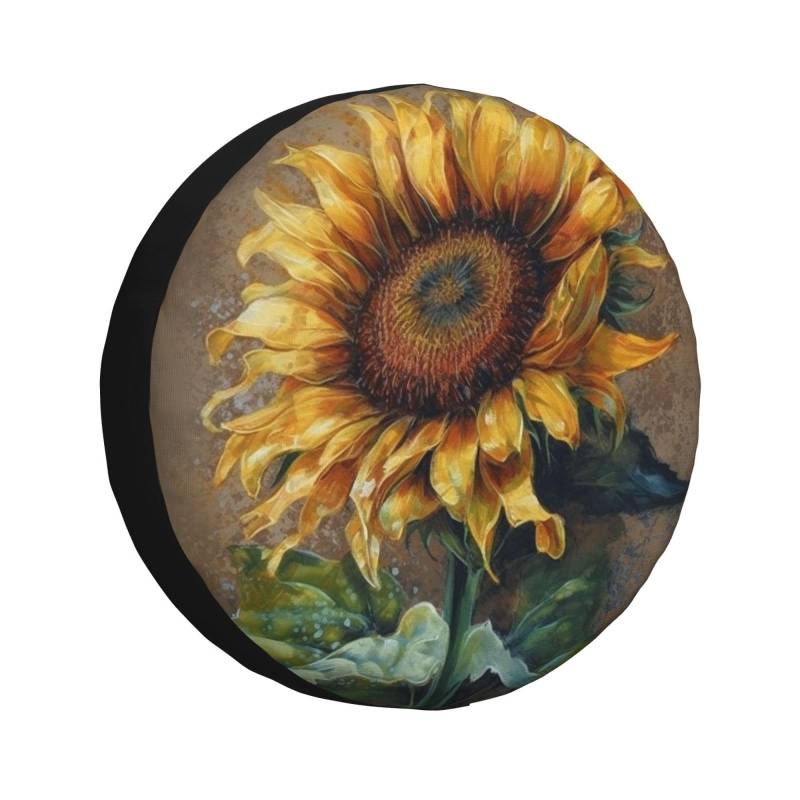 Ersatz Reifen Abdeckung Kunst Sonnenblume Spare Tire Cover Passend Ersatzradabdeckung Schmutzfest Reifenhülle Für Viele Fahrzeug Geländewagen Anhänger 14 inch von Generic